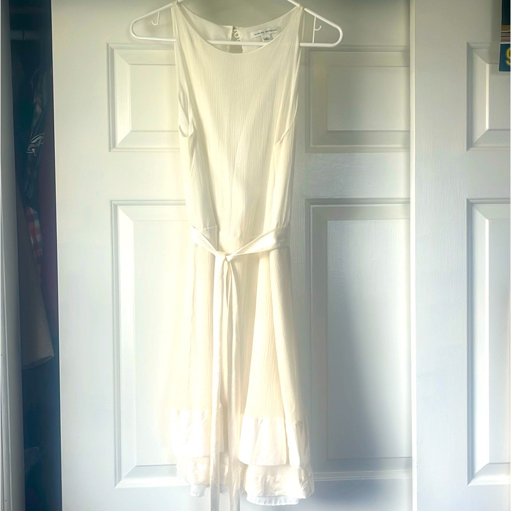 White silk Banana Republic dress.